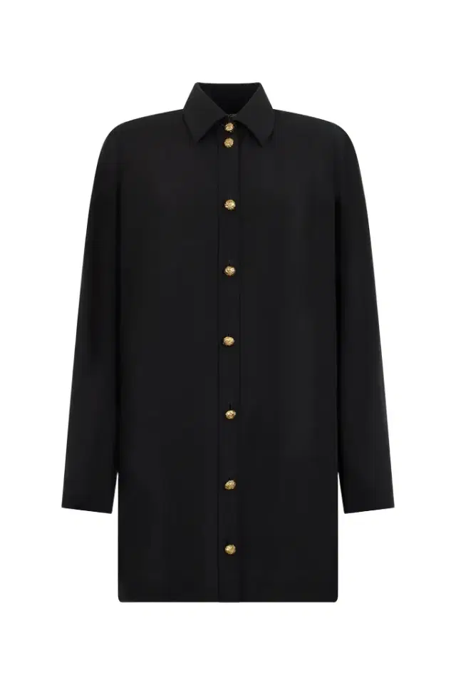 Roberto Cavalli Long Black Wool-Blend Shirt