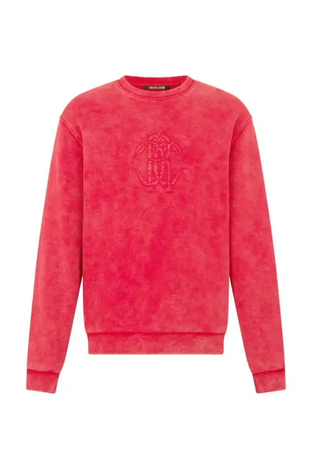 Roberto Cavalli Red Stone-Washed Sweatshirt with Monogram RC