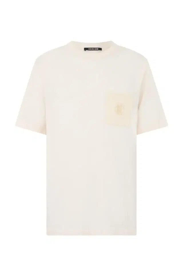 Roberto Cavalli Ivory Knit T-Shirt with Monogram RC
