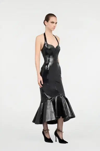 Roberto Cavalli Black Genuine Leather Midi Dress | Thumbnail 2