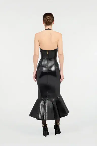 Roberto Cavalli Black Genuine Leather Midi Dress | Thumbnail 3