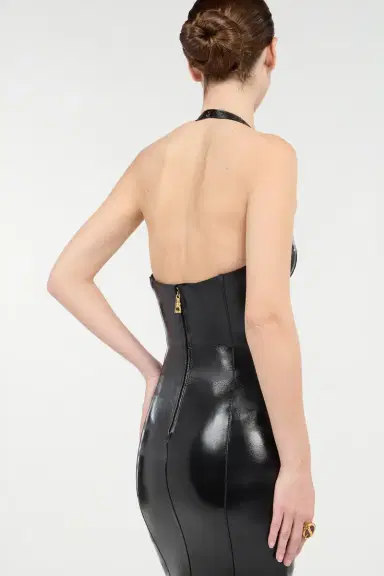 Roberto Cavalli Black Genuine Leather Midi Dress | Thumbnail 5