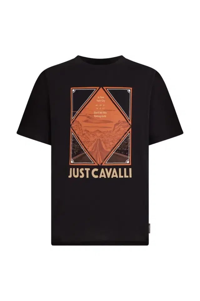 Roberto Cavalli Black T-Shirt with Graphic and Logo