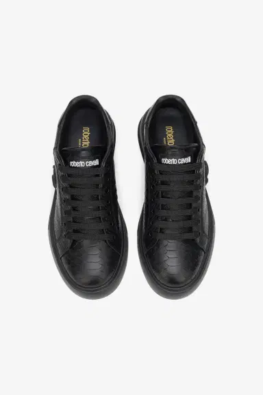 Roberto Cavalli Black Snake-Embossed Sneaker With Monogram RC | Thumbnail 4