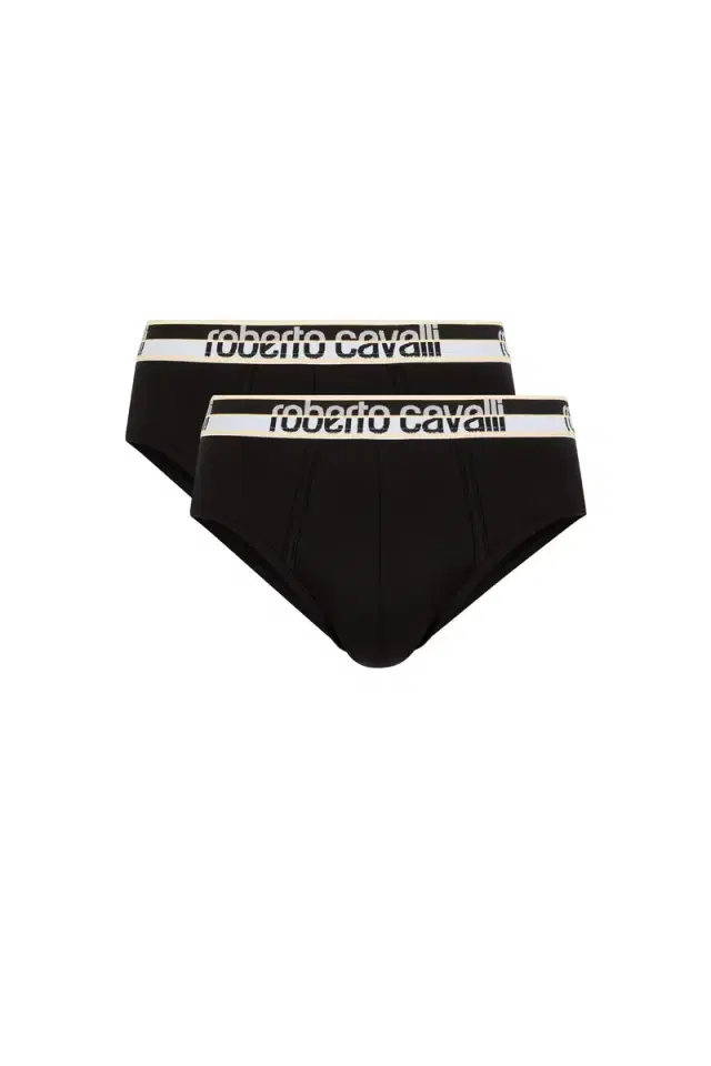 Roberto Cavalli Two-Pack Black Cotton Briefs With Logo Waistband