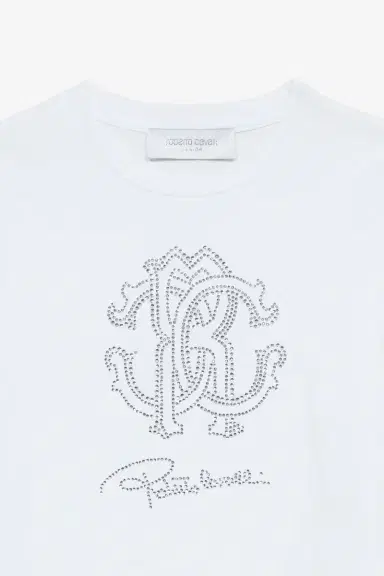 Roberto Cavalli T-Shirt With RC Monogram And Rhinestone Logo | Thumbnail 4