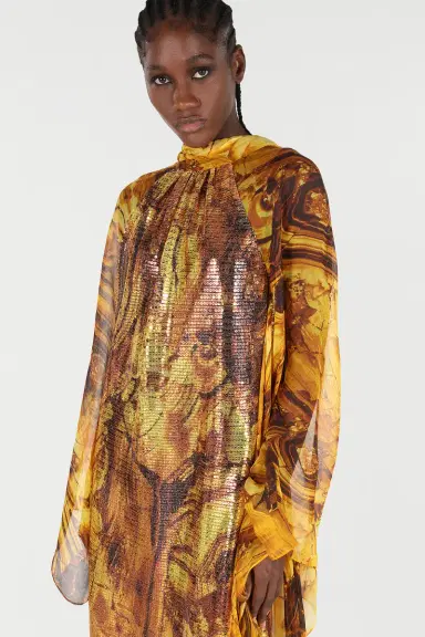 Roberto Cavalli Silk Caftan Dress With Amber Print Sequins | Thumbnail 5