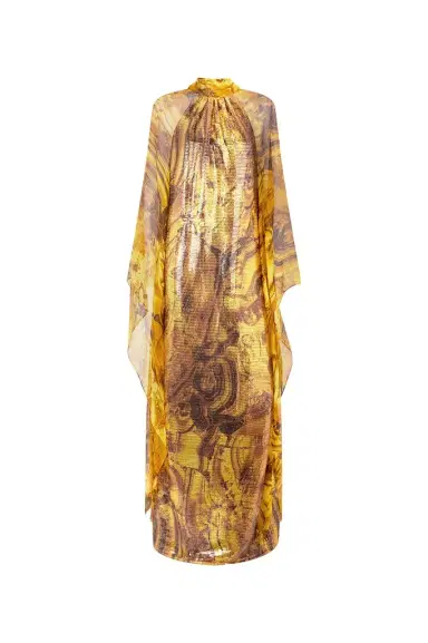 Roberto Cavalli Silk Caftan Dress With Amber Print Sequins | Thumbnail 1