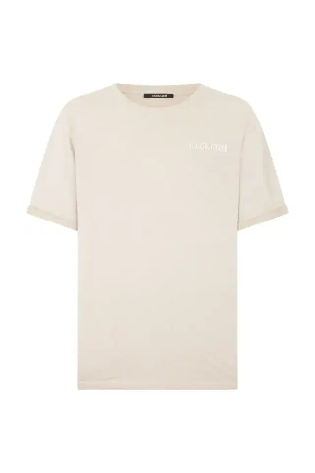 Roberto Cavalli Beige T-Shirt with Back Snake Print
