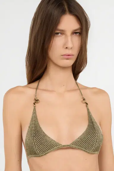 Roberto Cavalli Ribbed Black and Gold Bralette with Serpents | Thumbnail 5