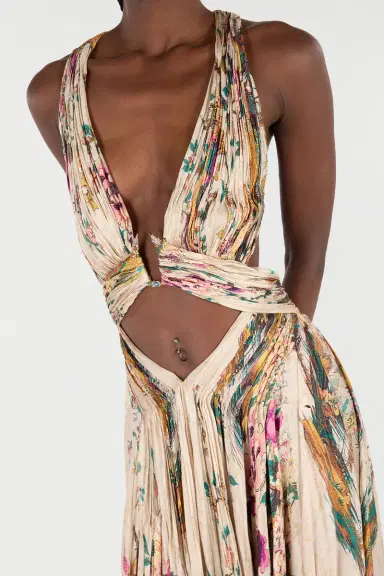 Roberto Cavalli Extra-Long Silk Dress With Oriental Bird Print | Thumbnail 6 Roberto Cavalli Extra-Long Silk Dress With Oriental Bird Print | Thumbnail 6