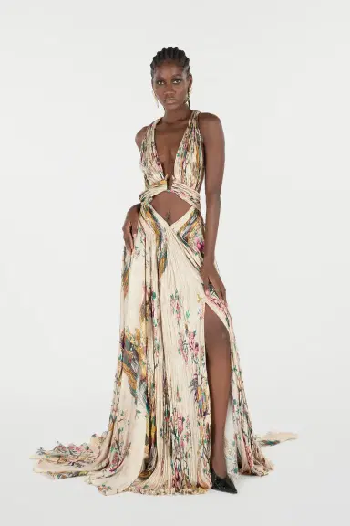 Roberto Cavalli Extra-Long Silk Dress With Oriental Bird Print | Thumbnail 7 Roberto Cavalli Extra-Long Silk Dress With Oriental Bird Print | Thumbnail 7
