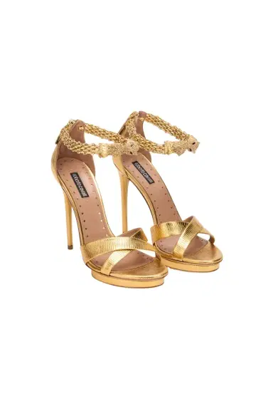 Roberto Cavalli Roar Gold Leather Sandals | Thumbnail 1 Roberto Cavalli Roar Gold Leather Sandals | Thumbnail 1