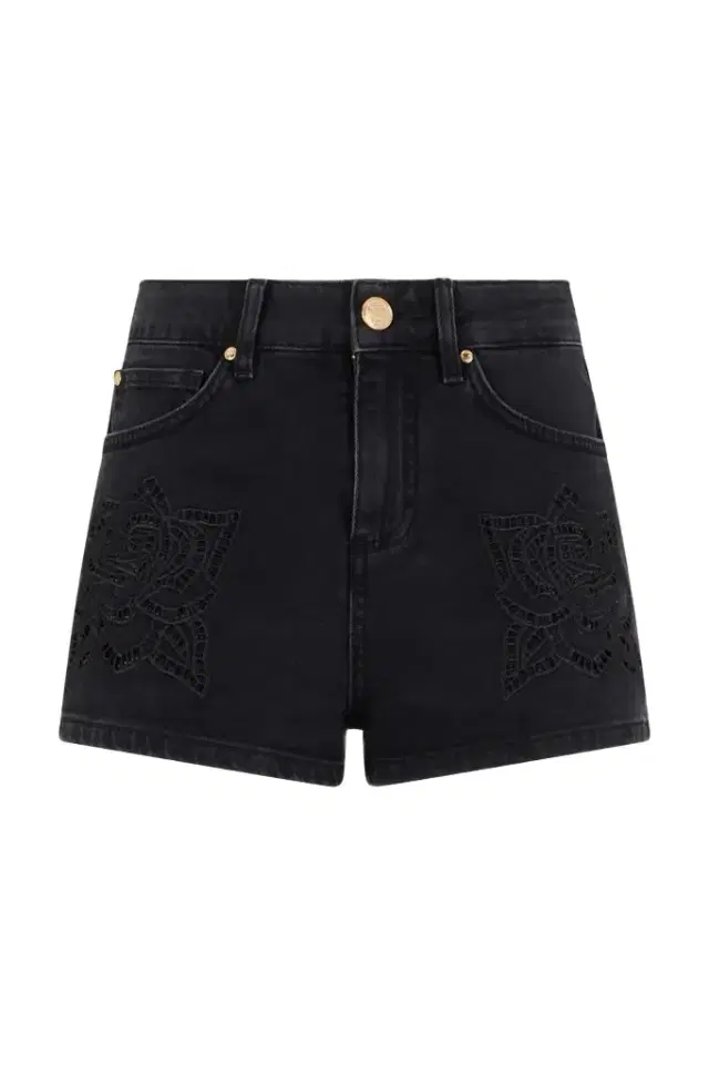 Roberto Cavalli Jeans Shorts Black With Rose Embroidery