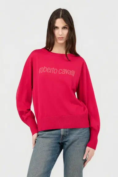Roberto Cavalli Fuchsia Sweater With Crystal Logo | Thumbnail 2 Roberto Cavalli Fuchsia Sweater With Crystal Logo | Thumbnail 2