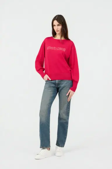 Roberto Cavalli Fuchsia Sweater With Crystal Logo | Thumbnail 6 Roberto Cavalli Fuchsia Sweater With Crystal Logo | Thumbnail 6