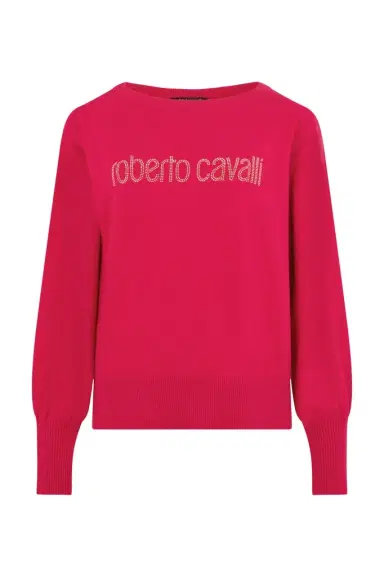 Roberto Cavalli Fuchsia Sweater With Crystal Logo | Thumbnail 1 Roberto Cavalli Fuchsia Sweater With Crystal Logo | Thumbnail 1