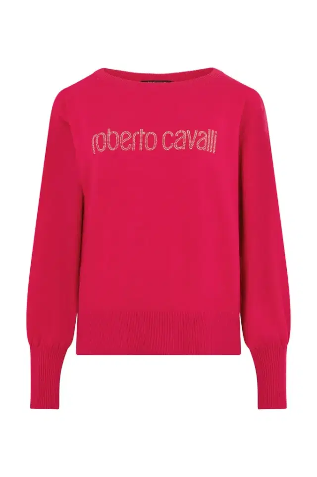 Roberto Cavalli Fuchsia Sweater With Crystal Logo