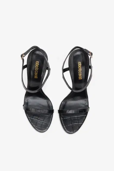 Roberto Cavalli Black Croc-Effect Leather High-Heel Sandals | Thumbnail 4 Roberto Cavalli Black Croc-Effect Leather High-Heel Sandals | Thumbnail 4