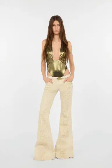 Roberto Cavalli Gold One-Piece Swimsuit with Geometric Neckline | Thumbnail 7