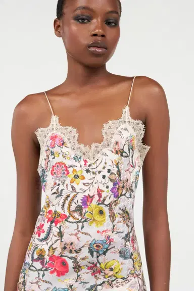 Roberto Cavalli Long Silk Dress with Florentine Flowers Print | Thumbnail 5