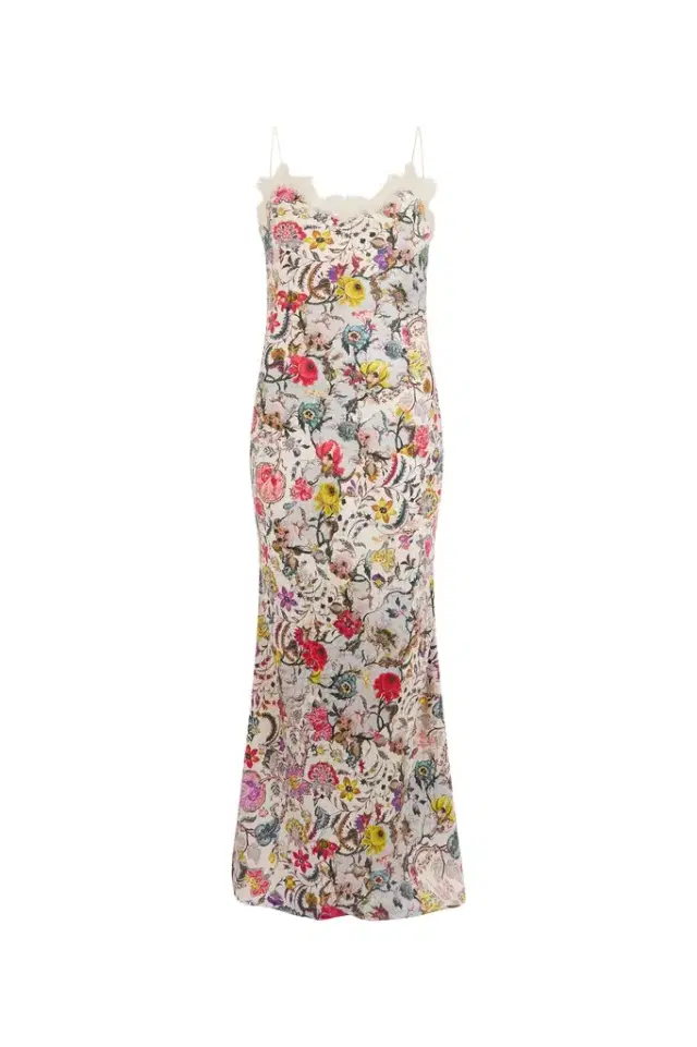 Roberto Cavalli Long Silk Dress with Florentine Flowers Print