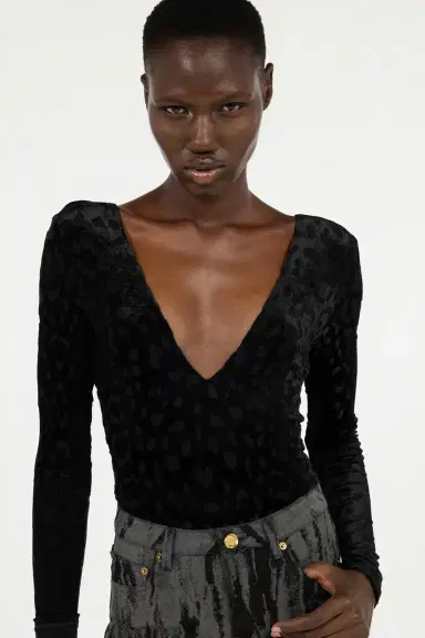 Roberto Cavalli Black Bodysuit With Jaguar Skin Pattern | Thumbnail 5 Roberto Cavalli Black Bodysuit With Jaguar Skin Pattern | Thumbnail 5