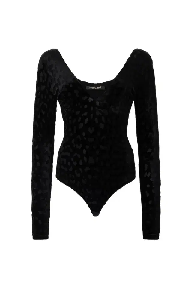 Roberto Cavalli Black Bodysuit With Jaguar Skin Pattern