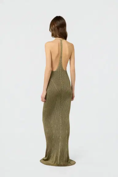 Roberto Cavalli Black and Gold Ribbed Maxi Dress with Snake Motif | Thumbnail 3