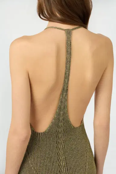 Roberto Cavalli Black and Gold Ribbed Maxi Dress with Snake Motif | Thumbnail 6
