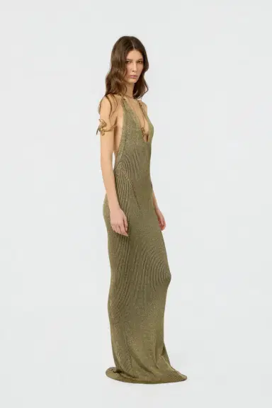 Roberto Cavalli Black and Gold Ribbed Maxi Dress with Snake Motif | Thumbnail 7
