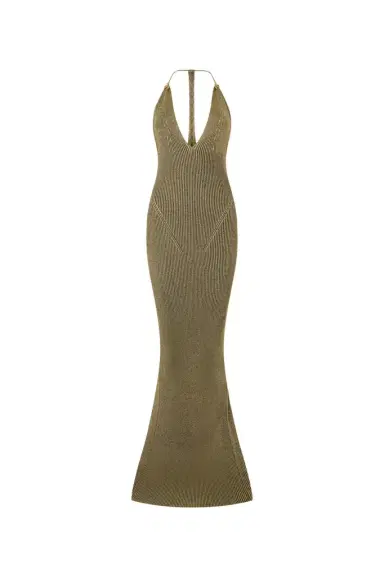 Roberto Cavalli Black and Gold Ribbed Maxi Dress with Snake Motif | Thumbnail 1