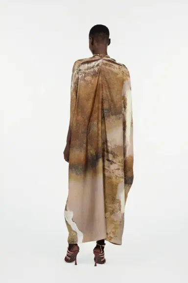 Roberto Cavalli Beige Caftan With Affresco Printed On Silk Twill | Thumbnail 3