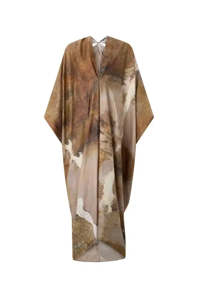 Roberto Cavalli Beige Caftan With Affresco Printed On Silk Twill