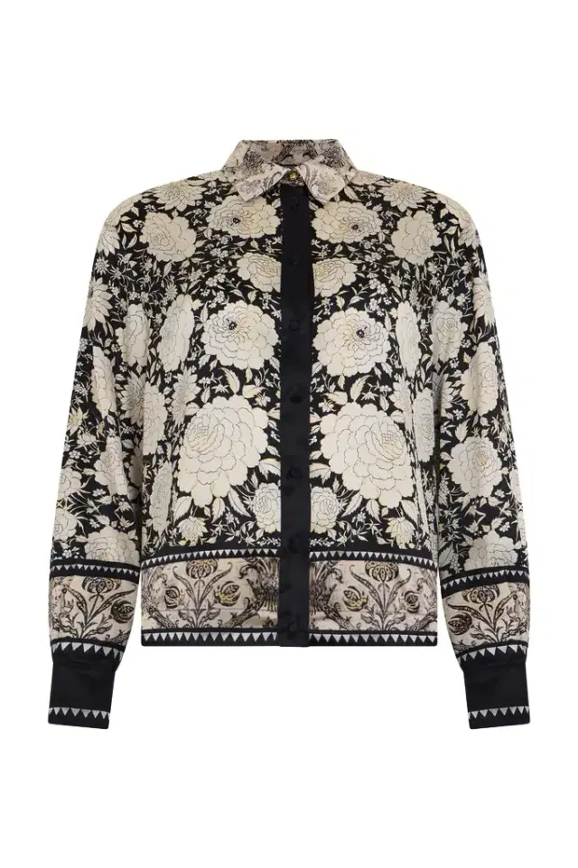 Roberto Cavalli Black and Ivory Floral Print Shirt