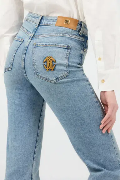 Roberto Cavalli Light Blue Flared Jeans With Monogram RC | Thumbnail 5