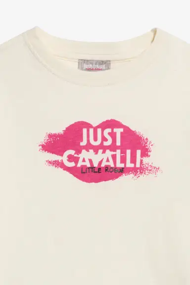 Roberto Cavalli Ivory T-Shirt With Print and Logo | Thumbnail 3