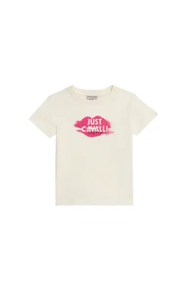 Roberto Cavalli Ivory T-Shirt With Print and Logo | Thumbnail 1