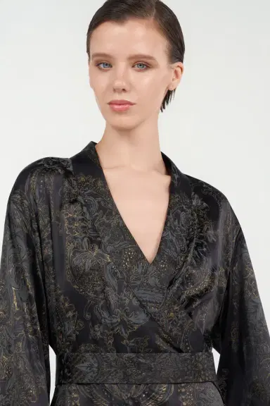 Roberto Cavalli Ornamental Black Silk Kimono Dress | Thumbnail 5 Roberto Cavalli Ornamental Black Silk Kimono Dress | Thumbnail 5