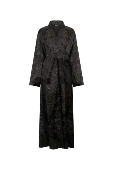 Roberto Cavalli Ornamental Black Silk Kimono Dress | Thumbnail 1 Roberto Cavalli Ornamental Black Silk Kimono Dress | Thumbnail 1