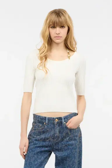 Roberto Cavalli Three-Quarter-Sleeve Crop Top | Thumbnail 2