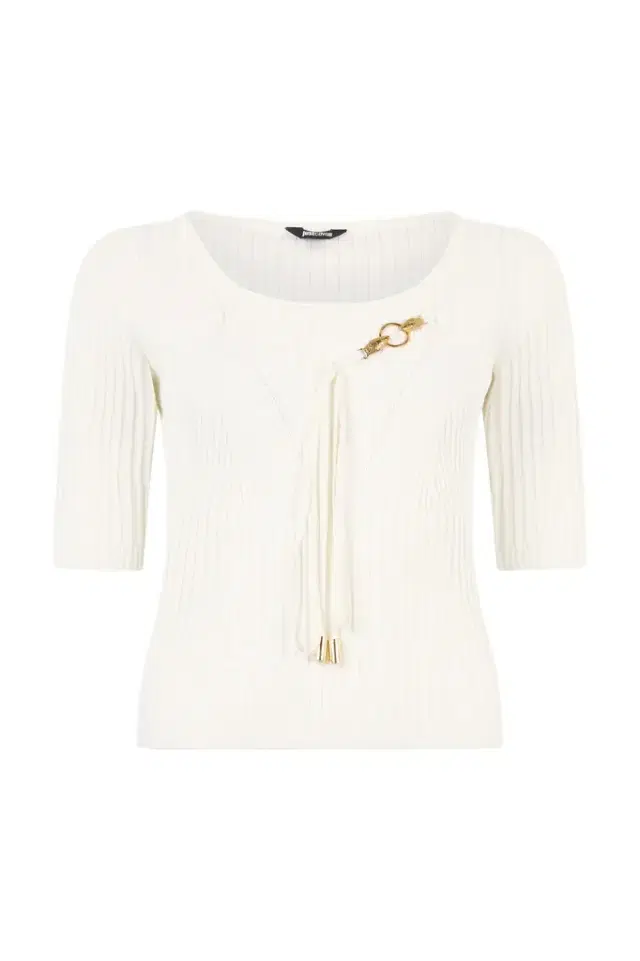 Roberto Cavalli Three-Quarter-Sleeve Crop Top