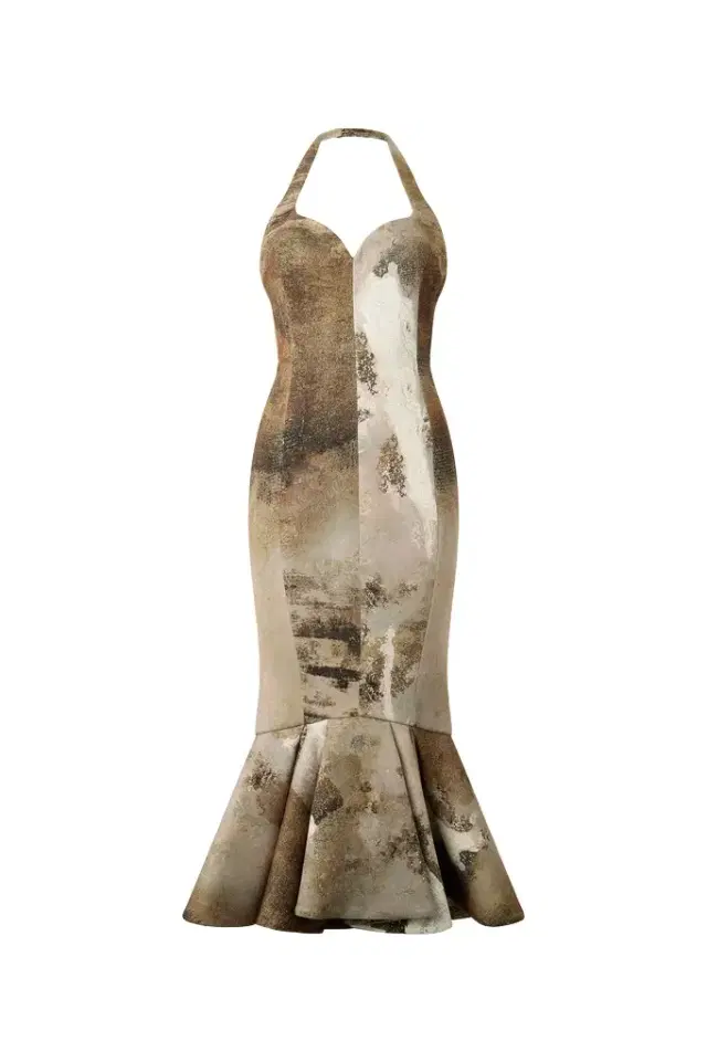 Roberto Cavalli Beige Mermaid Dress With Marble Print