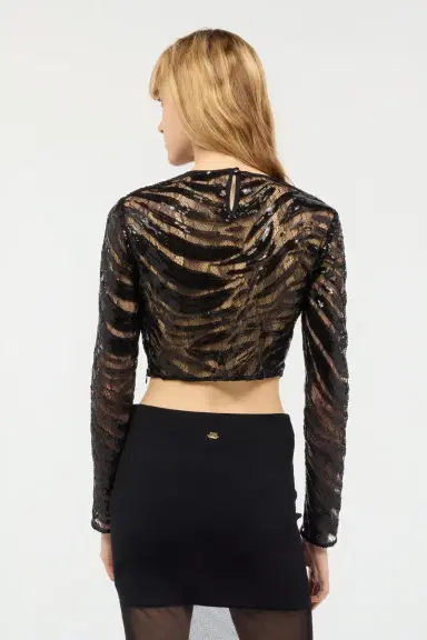 Roberto Cavalli Crop Top With Rhinestone-Detailed Zebra Design | Thumbnail 3