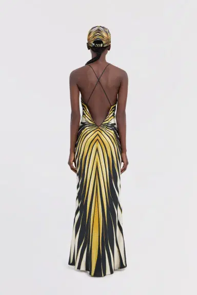 Roberto Cavalli Ray Of Gold Print Silk Maxi Dress | Thumbnail 3 Roberto Cavalli Ray Of Gold Print Silk Maxi Dress | Thumbnail 3