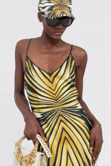 Roberto Cavalli Ray Of Gold Print Silk Maxi Dress | Thumbnail 4 Roberto Cavalli Ray Of Gold Print Silk Maxi Dress | Thumbnail 4