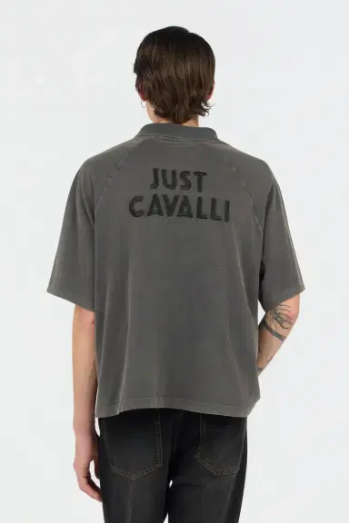 Roberto Cavalli Grey Polo Shirt With Embroidered Detail | Thumbnail 3