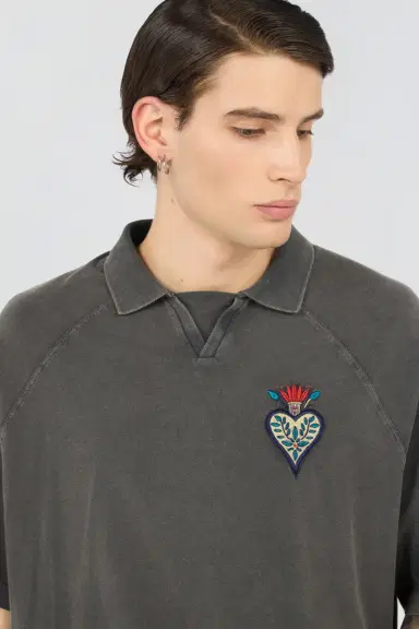 Roberto Cavalli Grey Polo Shirt With Embroidered Detail | Thumbnail 4