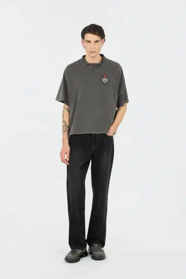 Roberto Cavalli Grey Polo Shirt With Embroidered Detail | Thumbnail 6