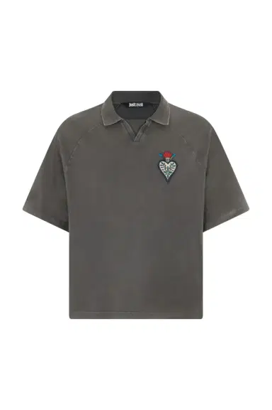 Roberto Cavalli Grey Polo Shirt With Embroidered Detail | Thumbnail 1